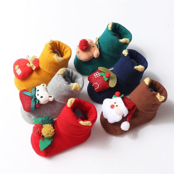 

xmas 3 pairs newborn socks set baby boys girls christmas 3d santa deer socks cute anti-slip winter knit warm floor sox 0-12m a20, Pink;yellow