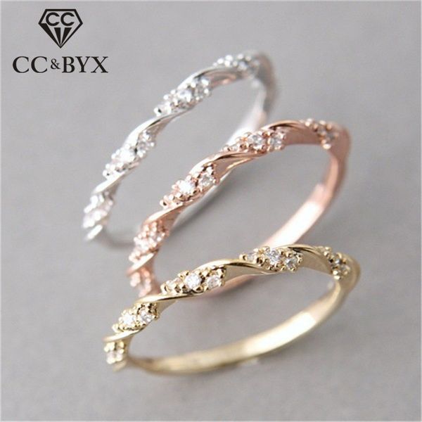 

simple rings for women twist cubic zirconia ring bridal wedding engagement ringen fashion jewelry bijoux femme 2124, Golden;silver