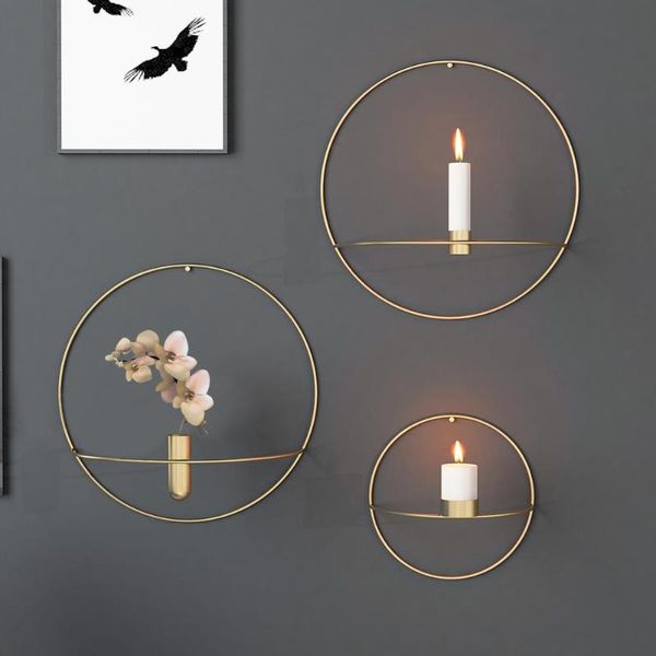 

3d metal candlestick wall hanging geometric round candle holder home decoration candle holders