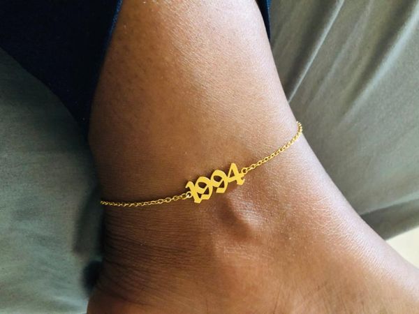 

personalized 1990-2020 year date anklets & bracelets femme custom jewelry stainless steel chain number anklet friend gifts bff, Red;blue