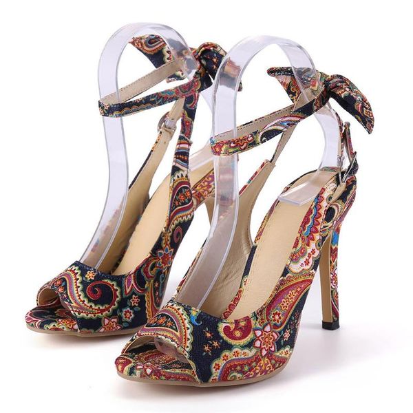 

women summer fashion printed high heel sandals ladies fish mouth hollow party sandals women casual bohemia #g3, Black