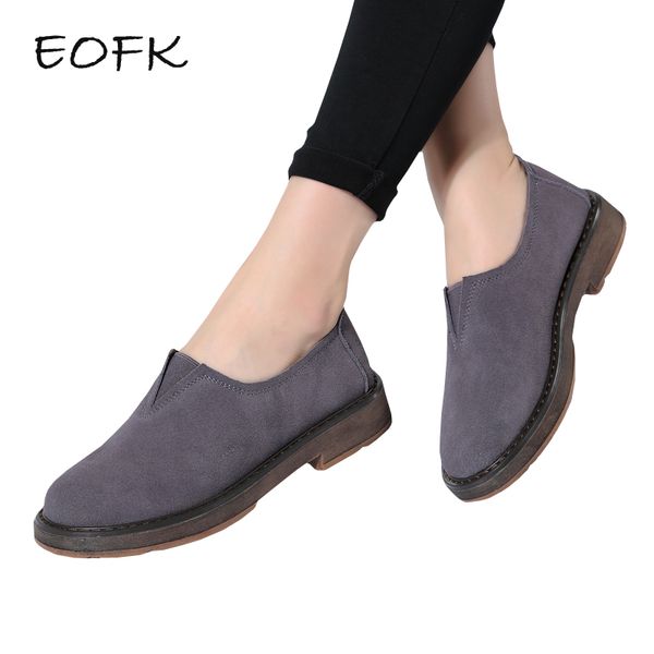 

eofk women moccasins flats suede genuine leather new spring autumn lady loafers slip-on female shoes, Black