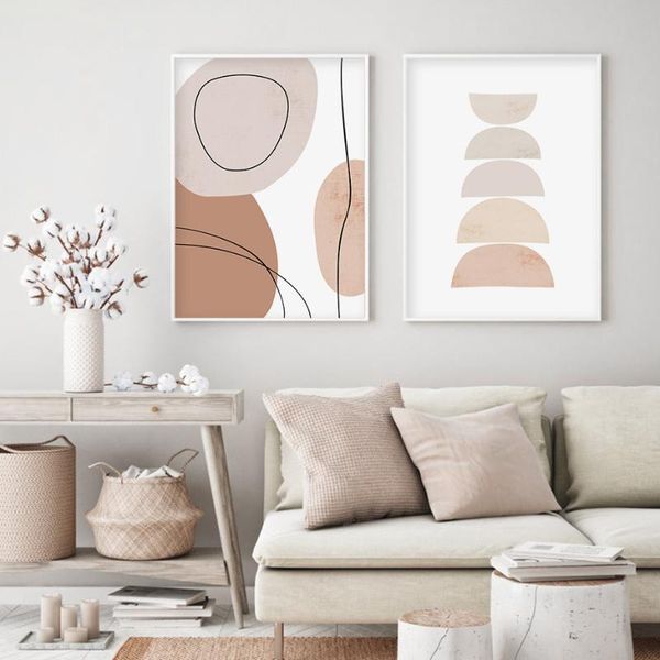 

abstract geometric brush beige boho style canvas painting wall art pictures posters prints interior living room home decor