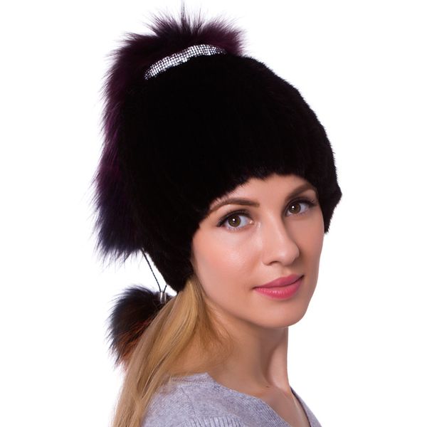 

luxury handmade autumn winter women's genuine beanies hats fur tail lady warm caps vf5054, Blue;gray