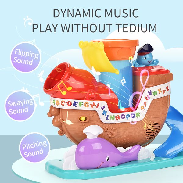 

cute cartoon music pirate boat interesting ball ejection toys funny ocs dolphin toy kid early education toy