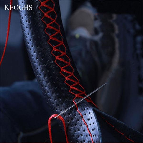 

universal handlebar braid on car steering wheel cover hand sewing cow leather steering cover 38cm 1pc