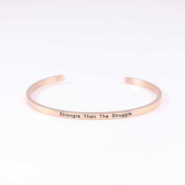 

bangle stainless steel open rose gold bracelet engraved words jewelry, Black