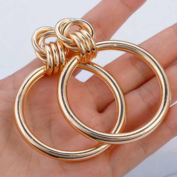 

aensoa simple trendy gold color big round earring fashion hollow out punk metal drop earrings for women jewelry accessories 2020, Silver