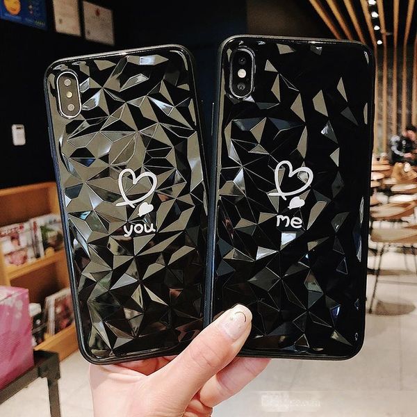 

love heart phone case for iphone 7 8 6 6s plus x xs max xr bling 3d diamond pattern couple style back cover coque
