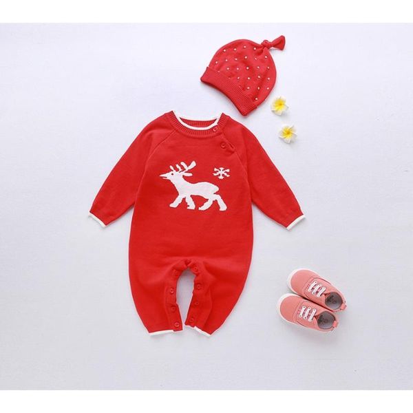 

rompers winter cute baby christmas style knit romper with hat, Blue