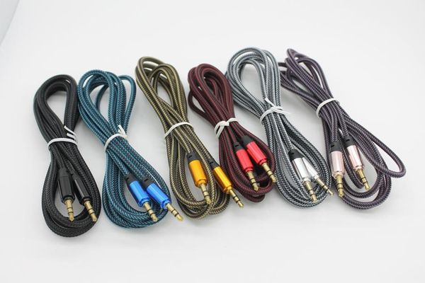 

1.8m/6ft 3.5mm gold-plated connectors metal braided fabric male to male aux audio cable cord by dhl 100