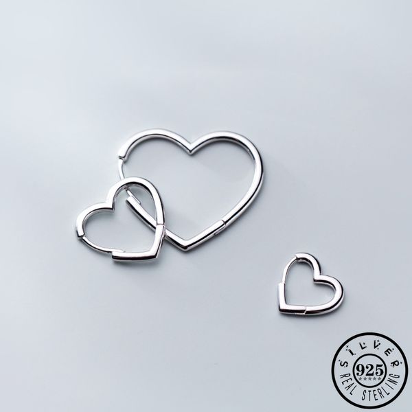 100% Real 925 Sterling Silver Heart Heart Anel Ear Ringings Trendy Coreano Hoops Brincos para Mulheres Natal Fine Jóias 200924