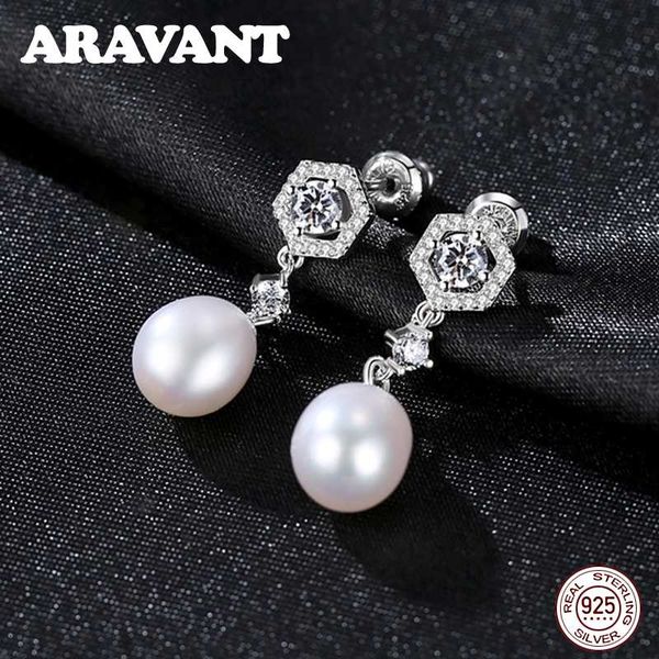

new fashion pearl earrings 925 sterling silver natural freshwater pearl inlaid zircon stud earrings for women jewelry gifts, Golden;silver