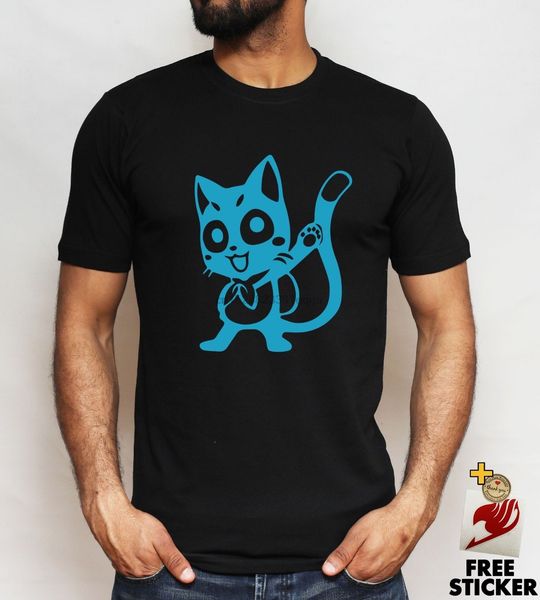

fairytail happy tshirt natsu lucy erza gray anime manga t black white hip hop tee shirt summer men fashion tee