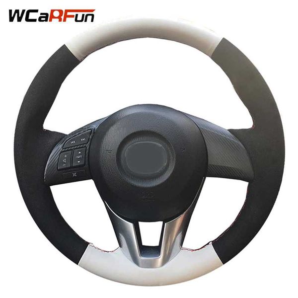 

wcarfun geunine leather black suede car steering wheel cover for cx-5 cx5 atenza 2014 new 3 cx-3 2020 scion ia 2020