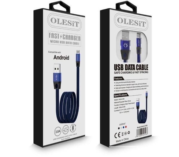 

olesit micro usb cable type-c usb cable 3ft 6ft 10ft durable fast charging braided flat cable for smartphone with retail box