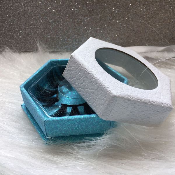 

2020 new personality luxury blue hexagon box with window for 1 pair eyelash packaing, little earring jewelry and gift packaging