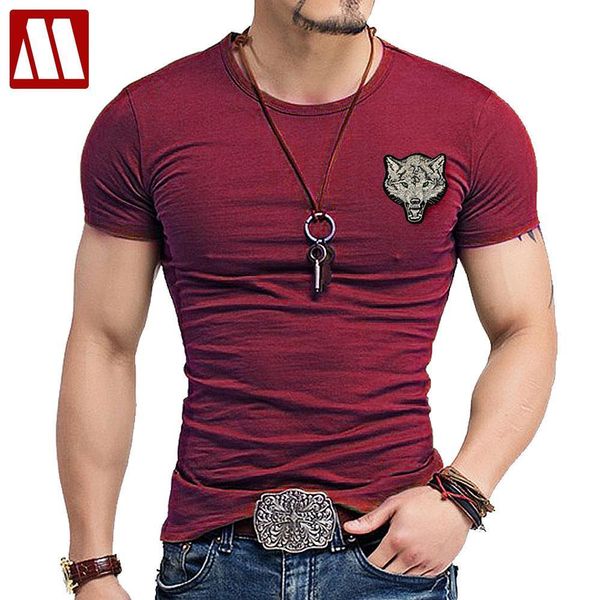 

2020 Brand Men s Wolf embroidery Tshirt Cotton Short Sleeve T Shirt Spring Summer Casual Men s O neck Slim T-Shirts Size S-5XL CX200702