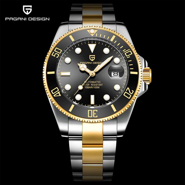 

pagani design men mechanical watch automatic watch sport stainless steel waterproof men relogio masculino, Slivery;brown