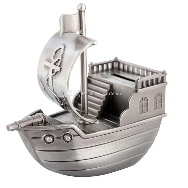 

vintage pewter finish pirate ship money bank retro metal piggy bank coin saving pot collectible decorative crafts gifts for kids