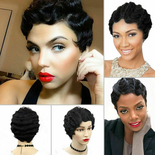 

fashion short black afro curly hair wig pexie cut wave wig for black women