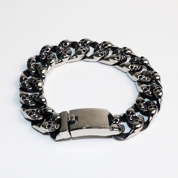 

2020 vintage men's bracelet stainless steel link chain jewelry for men magnetic buckle 15mm width skull accessories vb792, Black