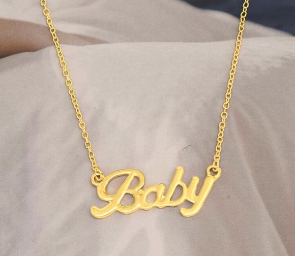 

pendant necklaces egirl cute gold color name baby choker necklace for women clavicle chain 2021 fashion female chocker jewelry collier party, Silver
