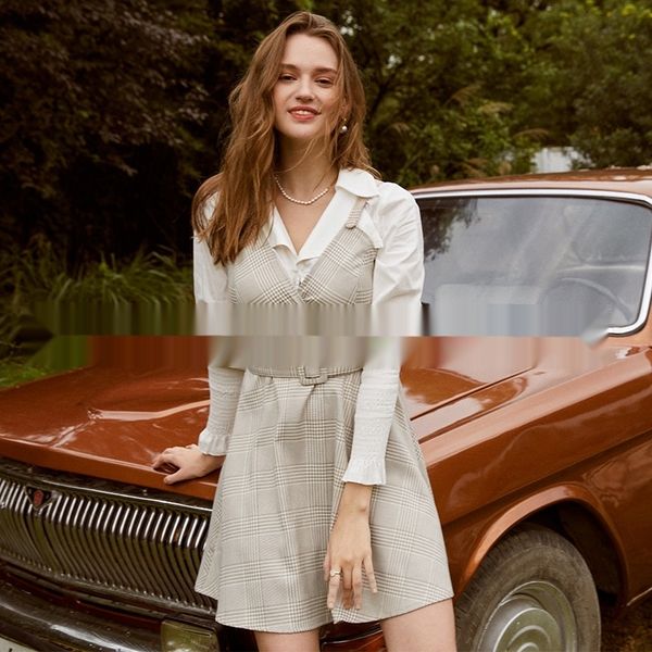 

2020 autumn new belt skirt online celebrity suit women's shirt two-piece suit western dress shirt dress style age-reducing skirt neupr, Gray