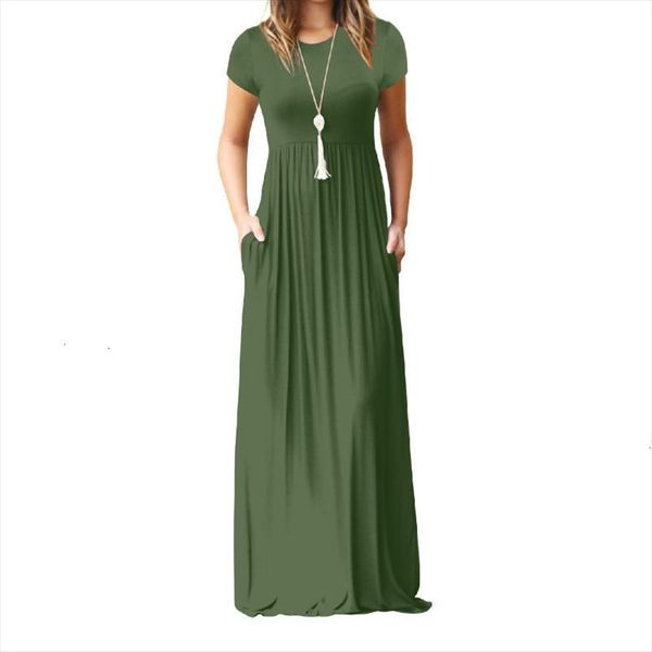 

maxi summer long платье женщин femme boho длинные платья плюс размер повседневные карманы с коротким рукавом o шеи сплошные дизайнер одежды, Black;gray
