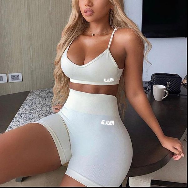 

reflecterende brief print katoen 2 delige set vrouwen biker shorts v hals crop mouwloos casual outfits zomer mode, Gray