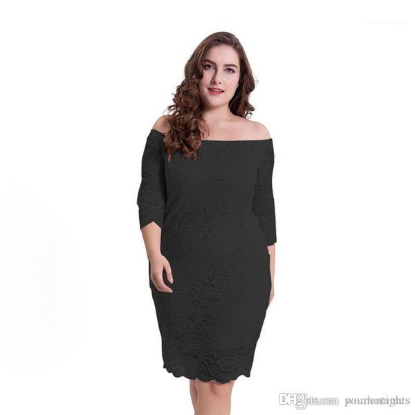 

apparel 4xl womens summer designer dresses plus size fashion clothing slash neck 3/4 sleeve hollow out, Black;gray