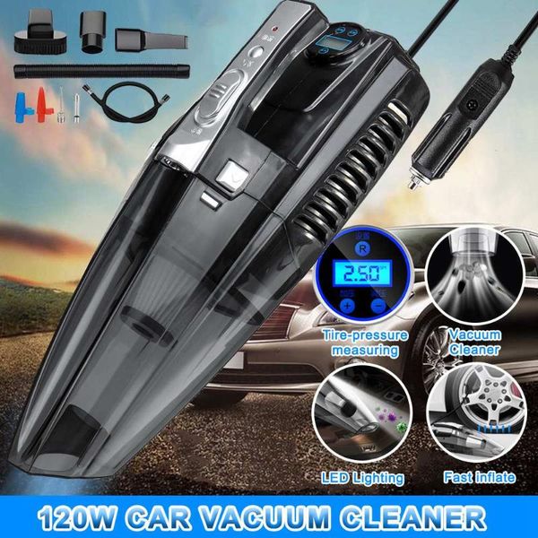 

4 in 1 multi function car vacuum cleaner inflatable pump 120wwith digital display portable dual use car auto air compressor