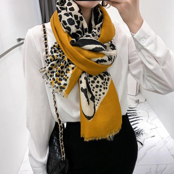 

2020 women's leopard print scarf hair tie band neckerchief autumn winter multi-purpose long scarf femme gift, Blue;gray