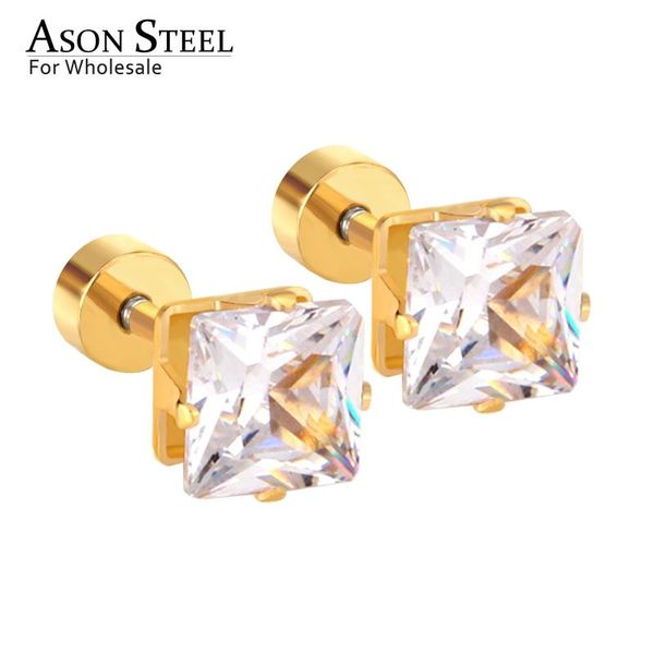 

stud asonsteel 6mm 316l stainless steel square cz jewelry silver color earrings set for women earring, Golden;silver