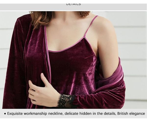 

irene tinnie 2020 новый женский пижамы комплект золотой бархат с длинным рукавом robe sling 2 шт женский сексуальный костюм спящий fashion99, Black;red