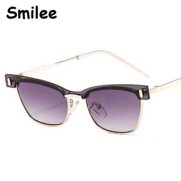 

fashion cat eye metal sunglasses women designer small frame sun glasses female vintage transparent ocean lens uv400 oculos, White;black