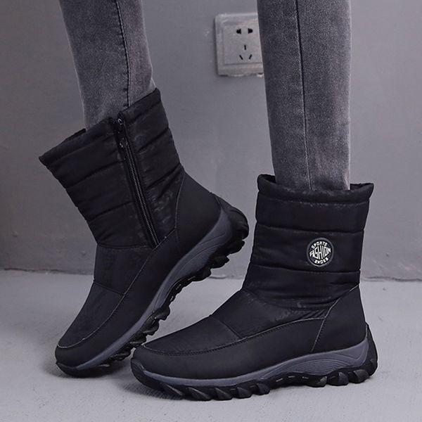 

weweya new women boots female down winter boots waterproof warm ankle snow ladies shoes woman warm fur botas mujer zipper, Black