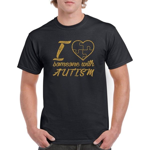 

2019 мода 100% хлопок slim fit топ с коротким рукавом тройники i love кто-то с аутизм тенниска awareness головоломка дизайн в рубашке