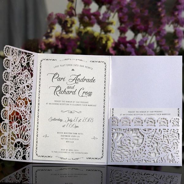 

10pcs laser cut wedding invitations cards tri-fold lace business invitation cards party decor wedding bridal shower birthday