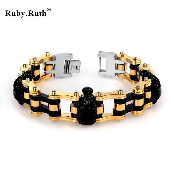 

charm bracelets stainless steel mens skull link bracelet jewelry, Golden;silver