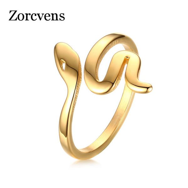 

cluster rings zorcvens fashion snake shape ring stainless steel jewelry gold-color bague serpent for women cute party, Golden;silver