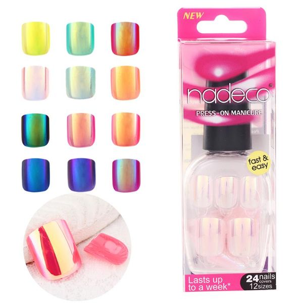 

false nails 11pcs mixed colours tips charming fake nail laser color-changing acrylic uv gel short length artificial, Red;gold