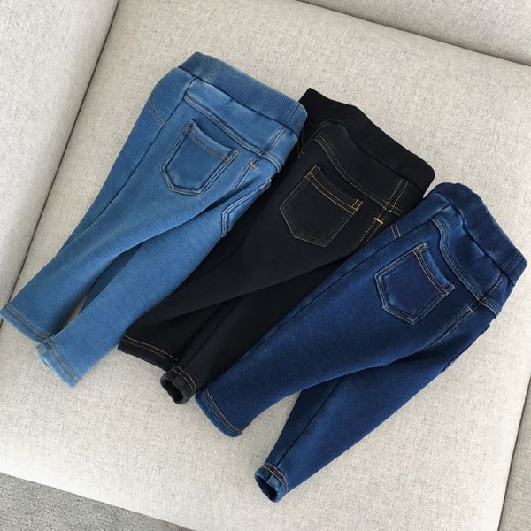 

winter infant kids cotton knitted warm jeans 0-5 years baby boys girls casual thicken denim pants 0-5y, Blue