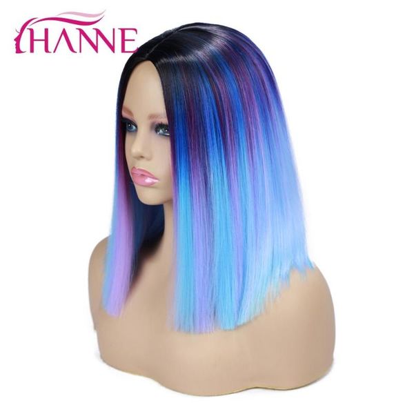 

synthetic wigs hanne hair ombre black to purple mix blue/pink/blonde/grey short straight for women cosplay or party