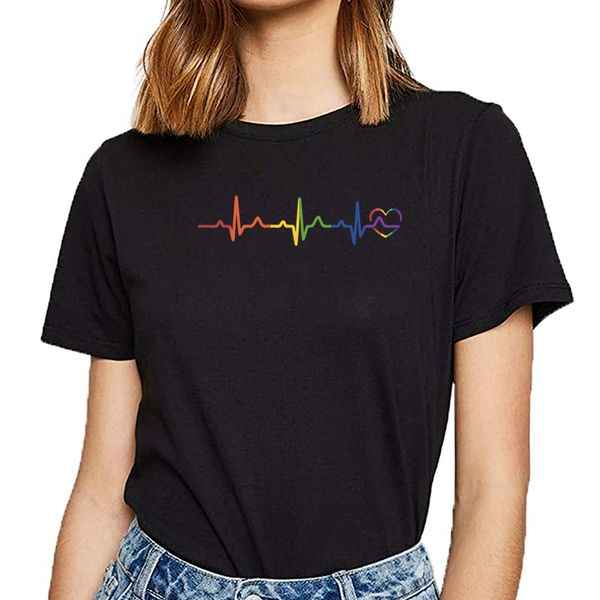 

t shirt women rainbow heartbeat summer harajuku cotton female tshirt