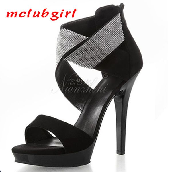 

mclubgirl 15cm heels color block round suede low open toe ultra-fine high heel waterproof platform sandals for women lyp, Black