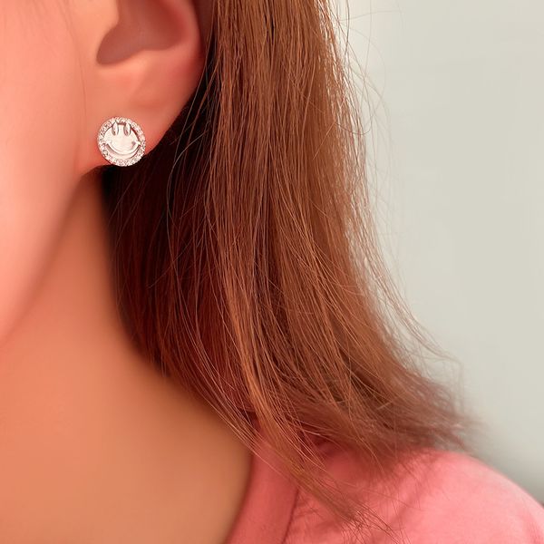 

stud fashion smile rhinestone round earrings vintage jewelry for woman party gift, Golden;silver