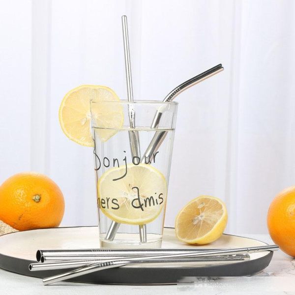 

215*8mm fashion stainless steel straws eco-friendly drinking straws straw metal silver drinking straw and and cleaning brush