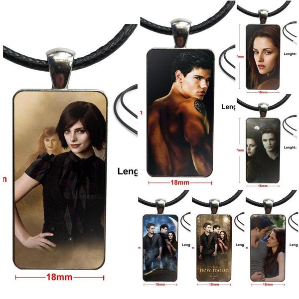 

pendant necklaces glass cabochon necklace rectangle fashion for women jewelry moon movies, Silver