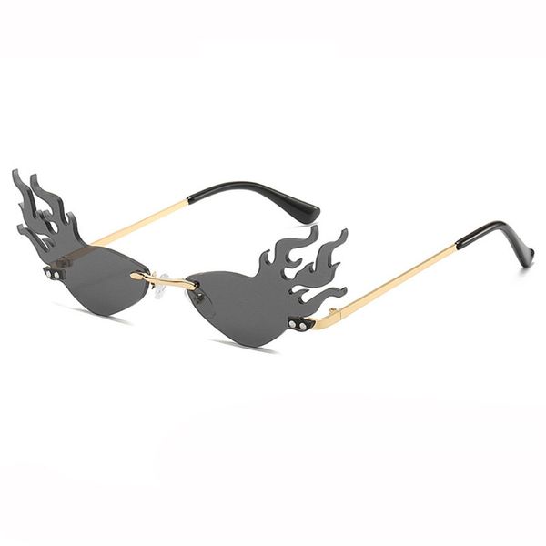 

sunglasses 2021 fire flame women rimless cat eye sun glasses brand designer eyewear big hollow shades streetwear red lens mirror, White;black